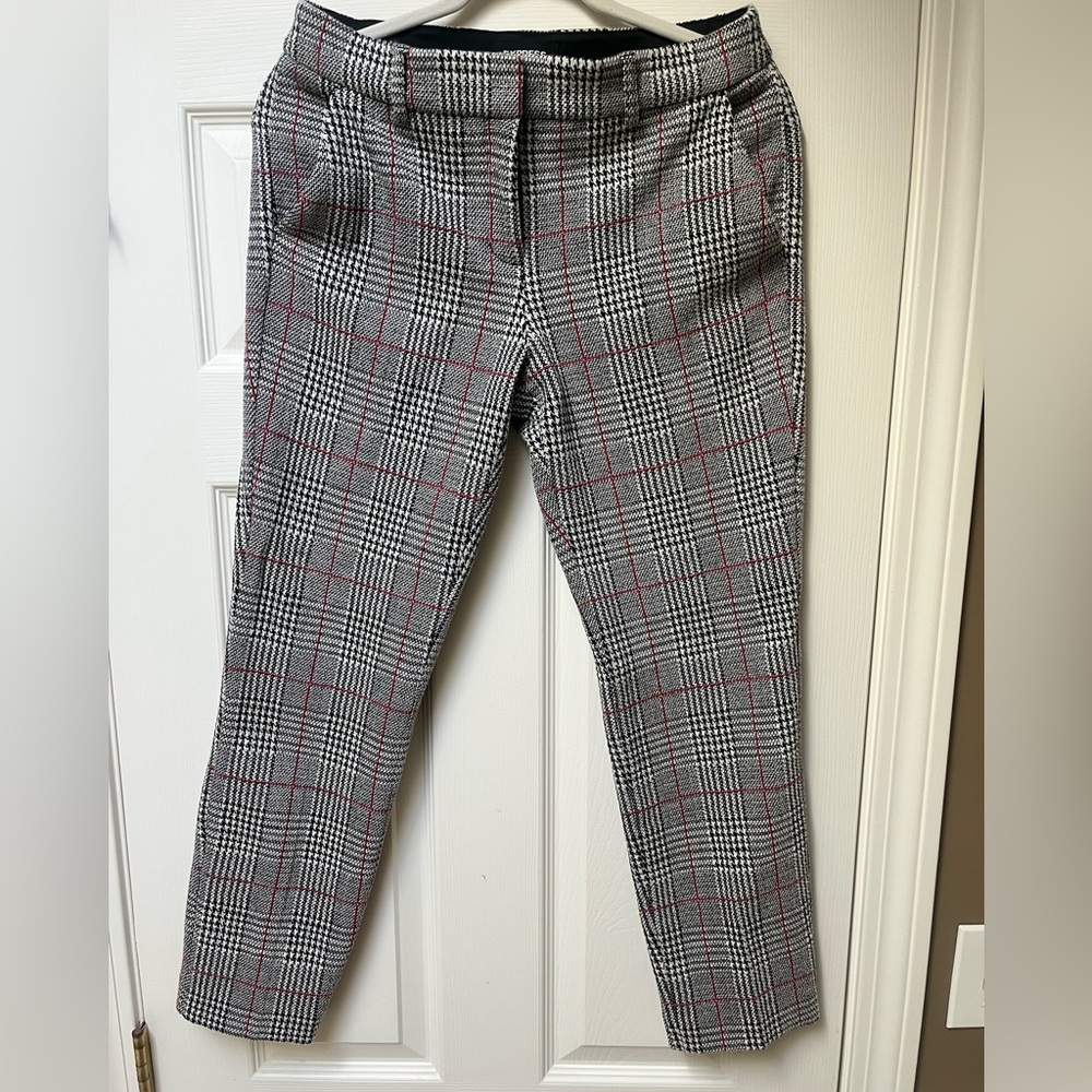 Express Columnist Mid Rise Ankle Black and Red Plaid Trousers